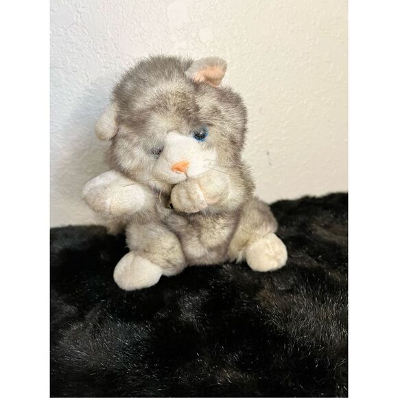 kids of america gray and white cat plush vintage with bell on collar - Picture 1 of 4
